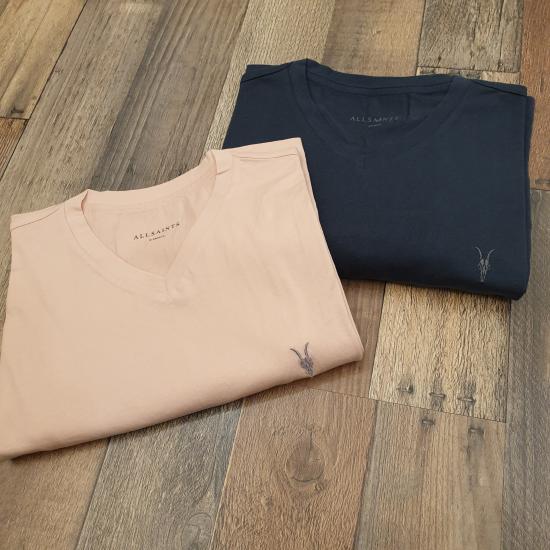 V Yaka  İndigo - Pudra T- Shirt