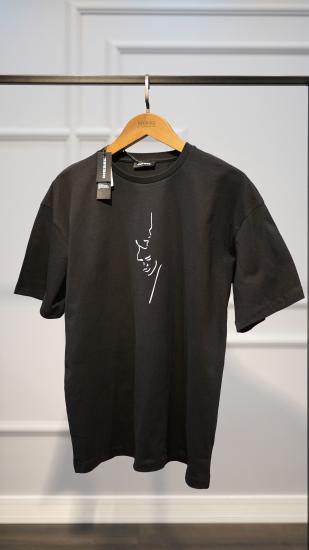 Erkek Oversize Siyah  T-shirt 5584S